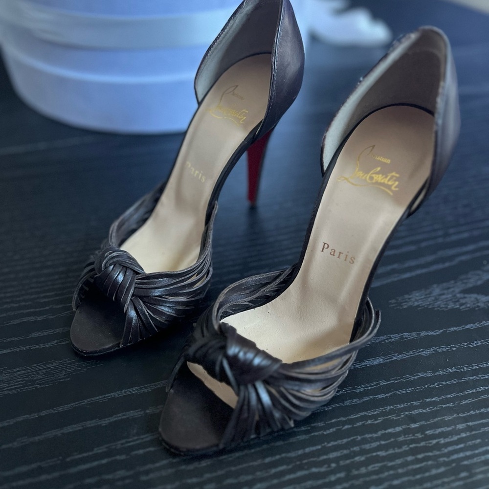 Christian Louboutin Brown Knotted Peep-Toe Heels